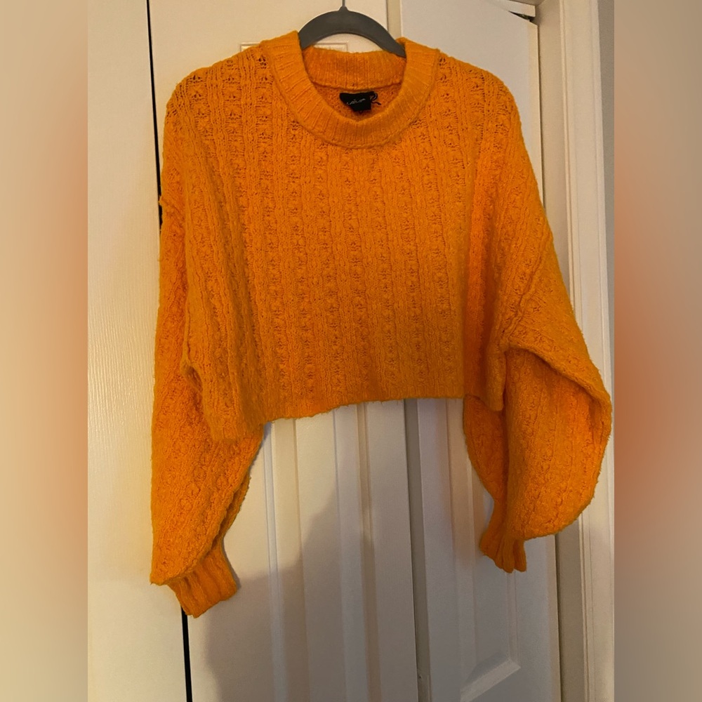 Urban Outfitters Orange Crew Neck Sweater with Balloon Sleeves BOHO COMFY